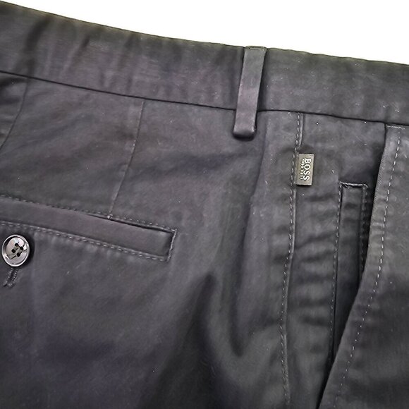 BOSS Hugo Boss Navy Cotton Slacks Mens 36R Straight Leg Flat Front Slash Pockets - Picture 6 of 11